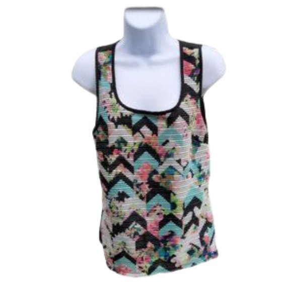 Three Pink Hearts Accordion Floral Top Scooped Neck Sleeveless Small - Picture 2 of 10